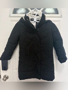 Roxy Kids Black Hooded Puffer Coat with Sherpa Lining